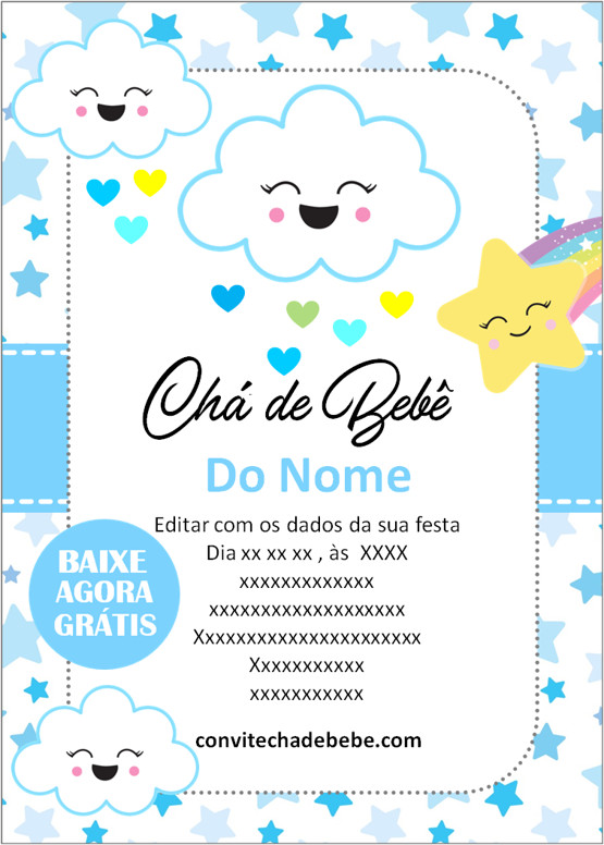 Convite Chá de fraldas, Convite Chá de fraldas, menino, chá de baby, azul -  Edite grátis com nosso editor online