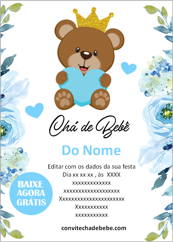 Convite Chá De Bebê Urso Príncipe