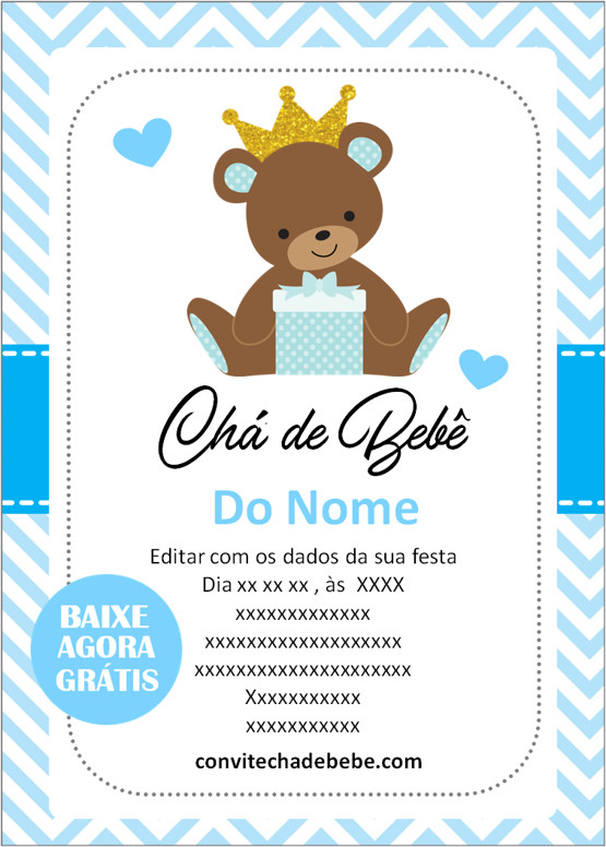 Convite Digital Chá De Bebê Urso Príncipe