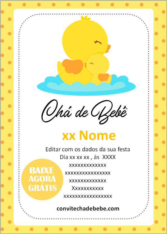 convite chá de bebê amarelo e cinza pdf