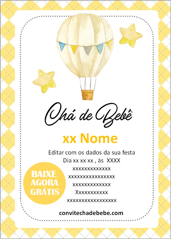 convite chá de bebê amarelo e cinza whatsapp