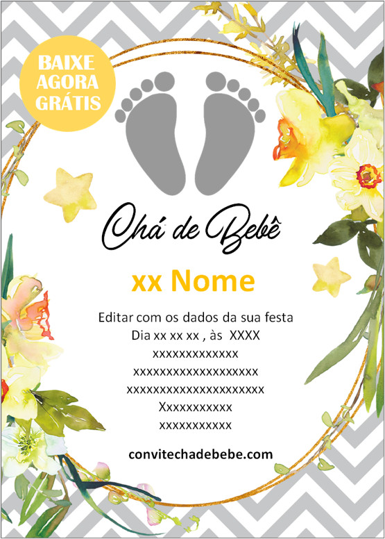 convite chá de bebê amarelo e cinza online