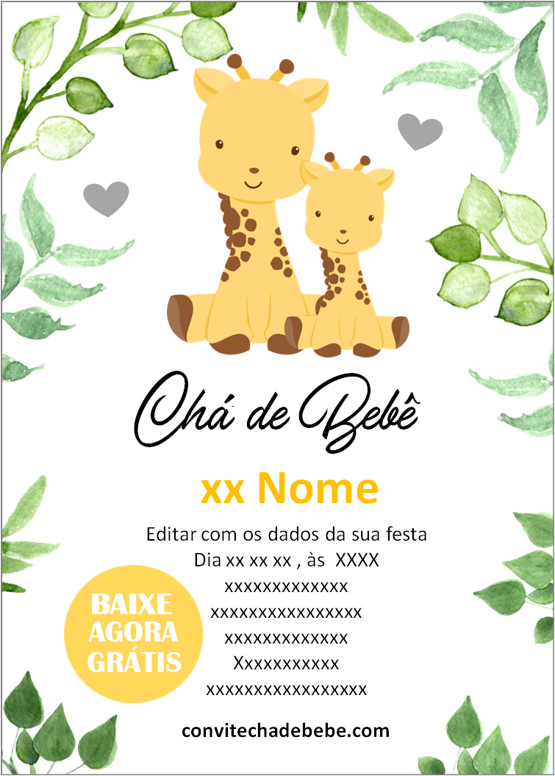 convite chá de bebê amarelo e cinza moderno