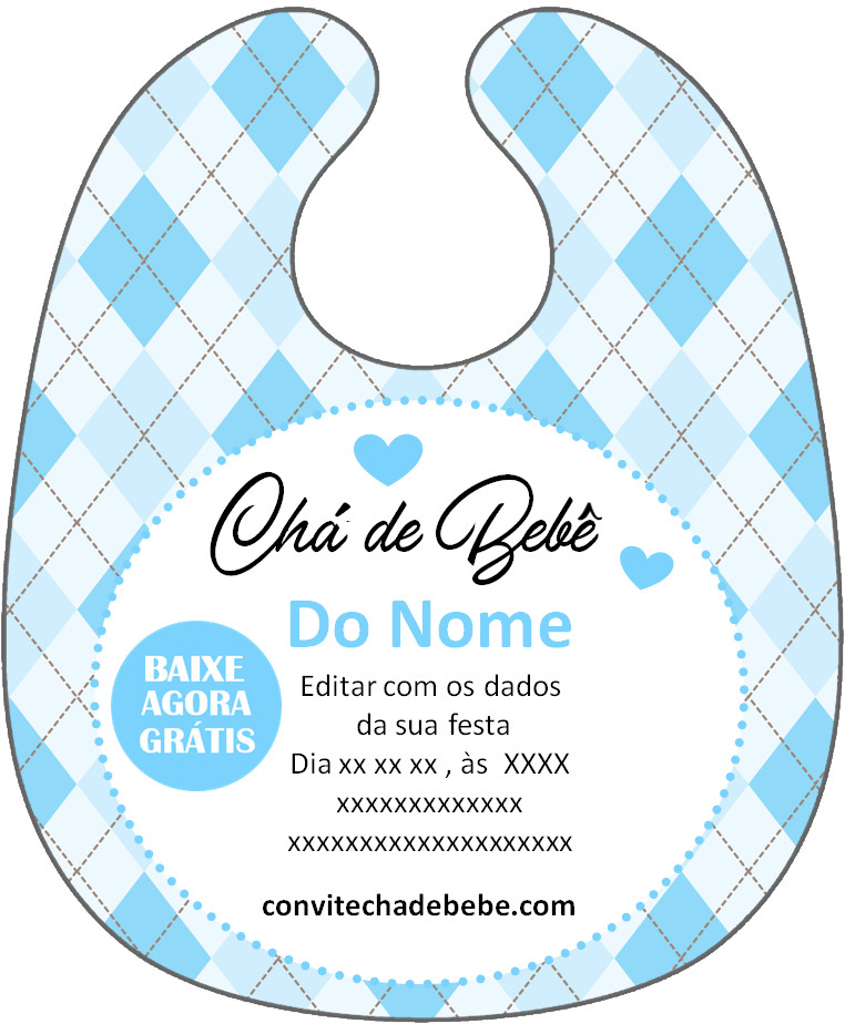 convite chá de bebê babador menino