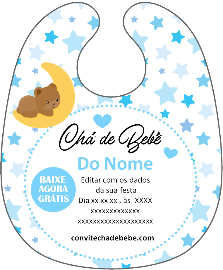 convite chá de bebê babador menino