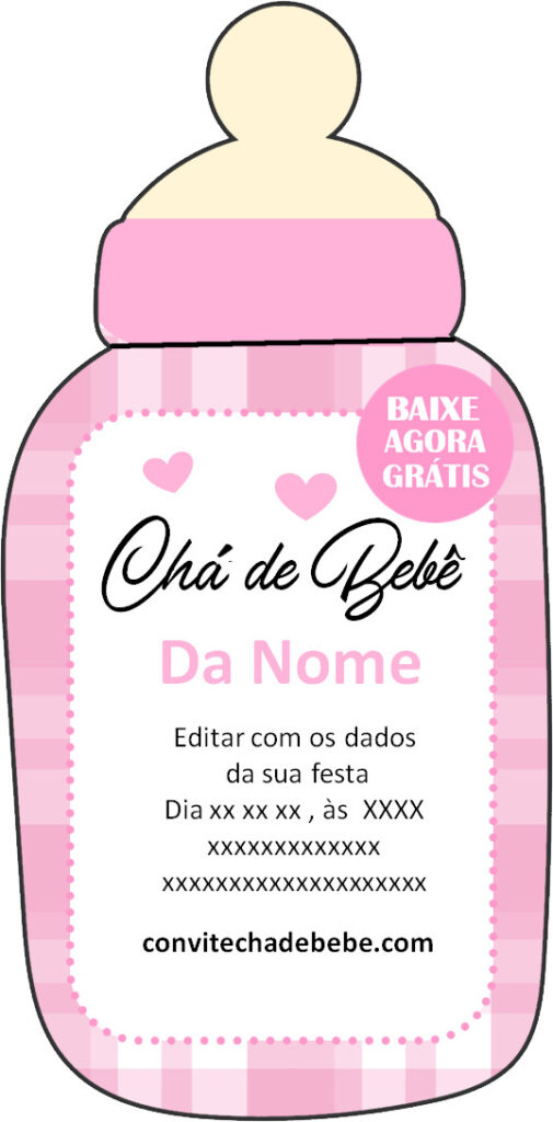 convite chá de bebê mamadeira online