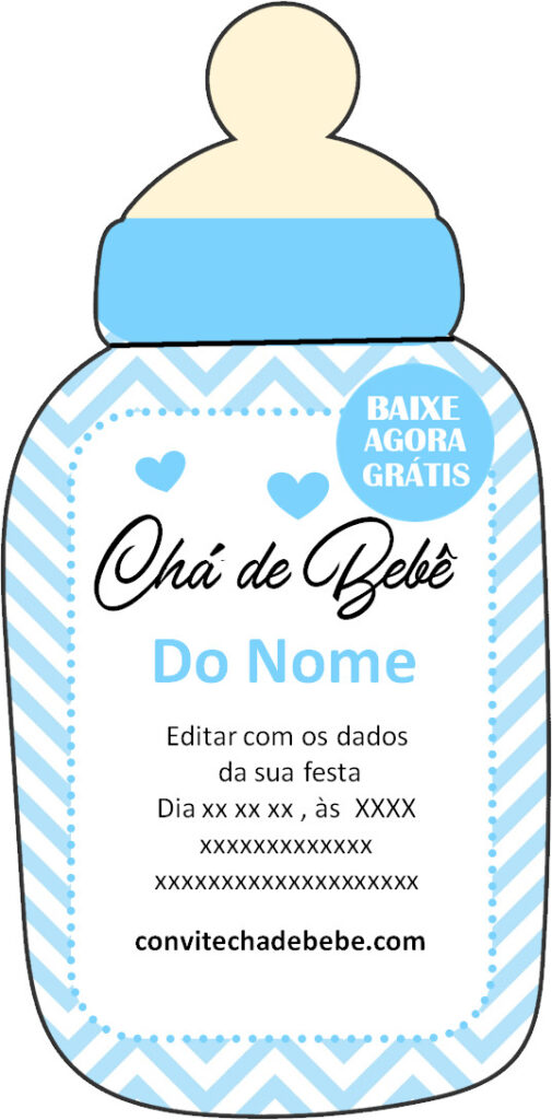 convite chá de bebê mamadeira fofo