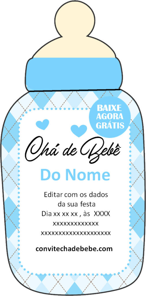 convite chá de bebê mamadeira menino