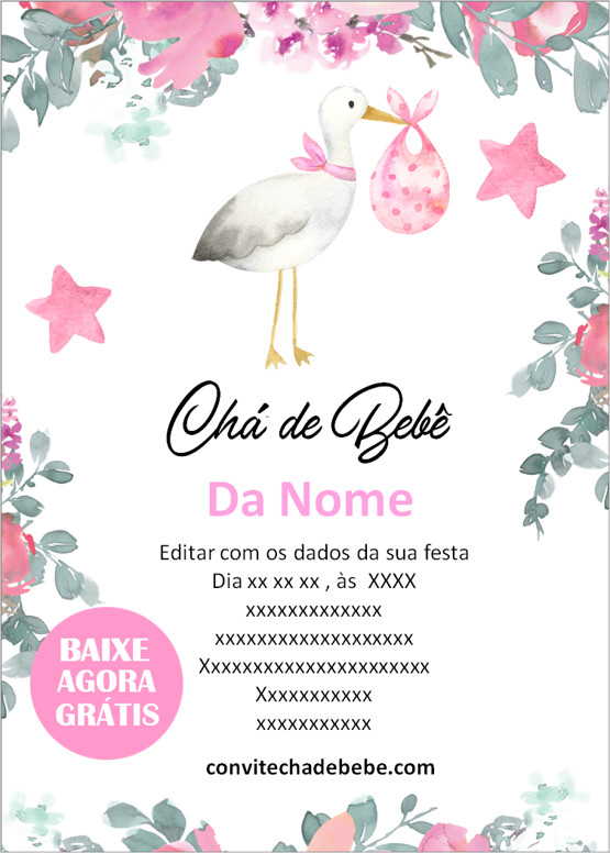 convite chá de bebê floral menina