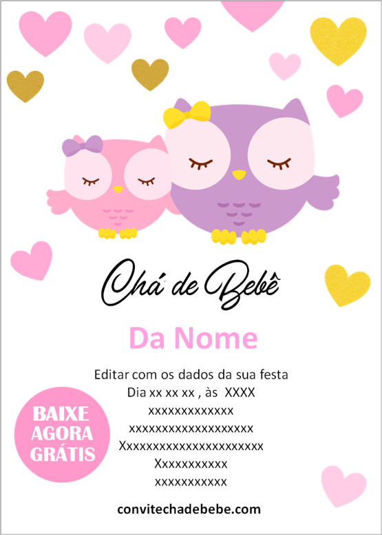 convite chá de bebê design feminino