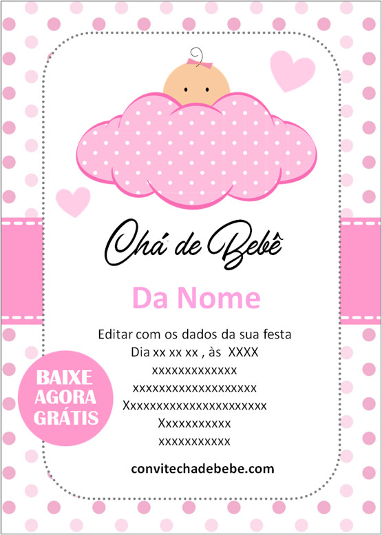 convite chá de bebê fofo menina