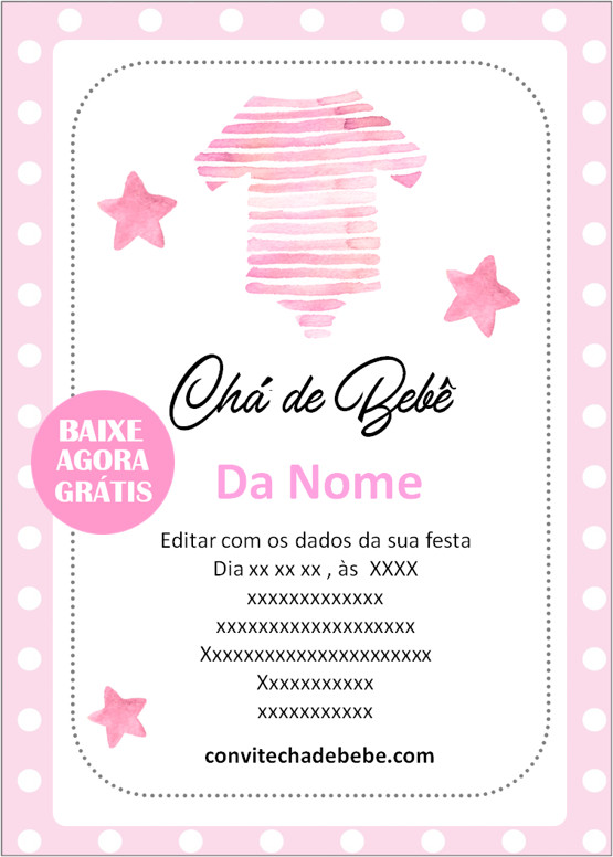 convite chá de bebê tema bebê menina