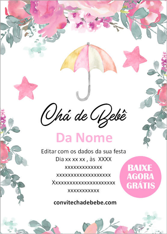 convite chá de bebê menina grátis