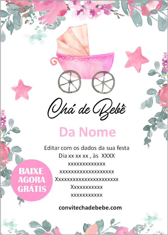 convite chá de bebê editável