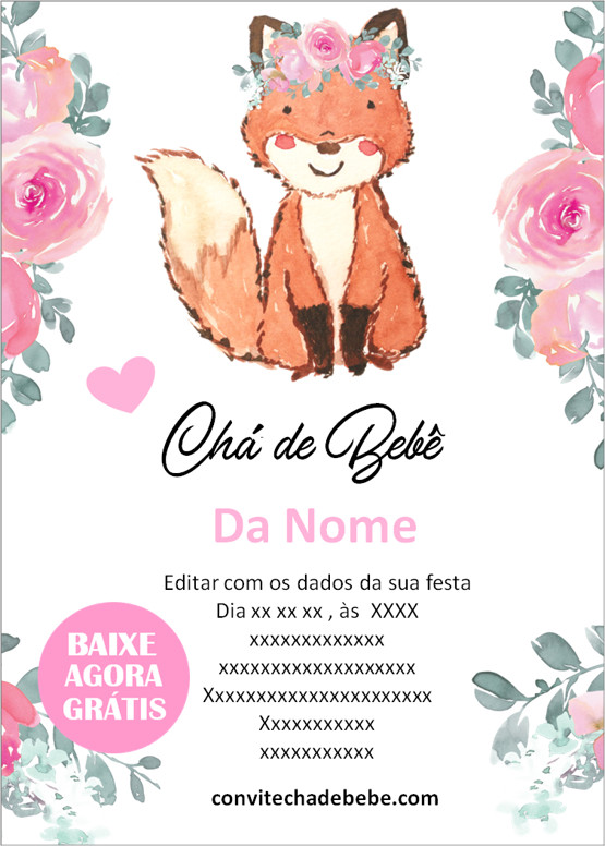 convite chá de bebê menina pdf