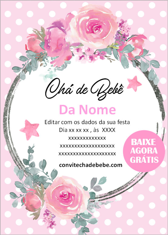 convite chá de bebê menina rosa