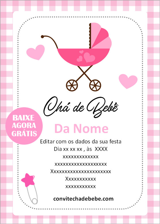 convite chá de bebê menina delicado