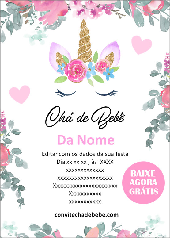 convite chá de bebê moderno menina