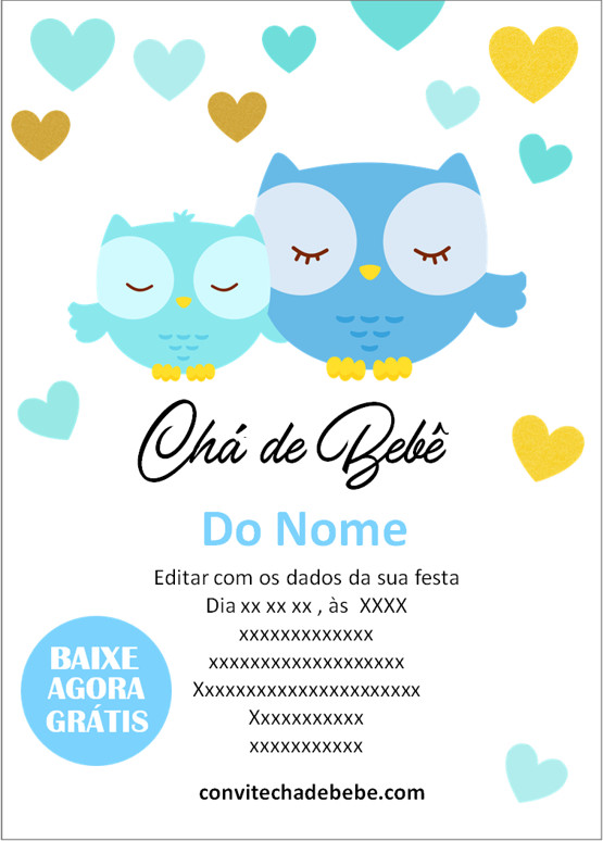 convite chá de bebê para celular menino
