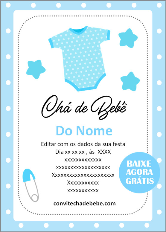 convite chá de bebê original grátis menino