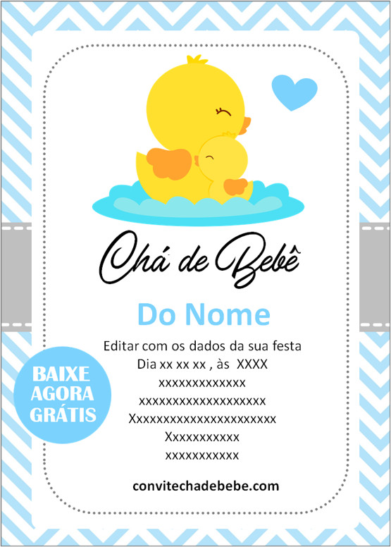 convite chá de bebê digital personalizado menino