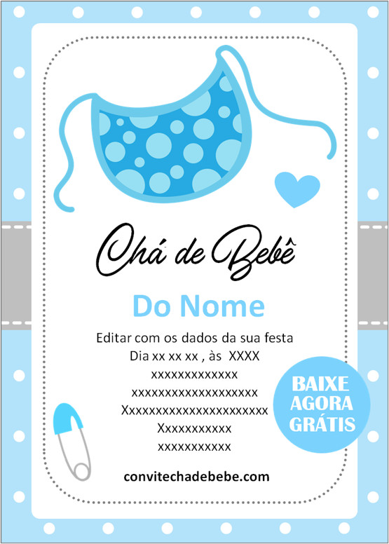 convite chá de bebê simples menino