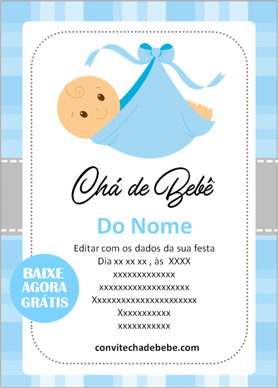 convite chá de bebê menino grátis