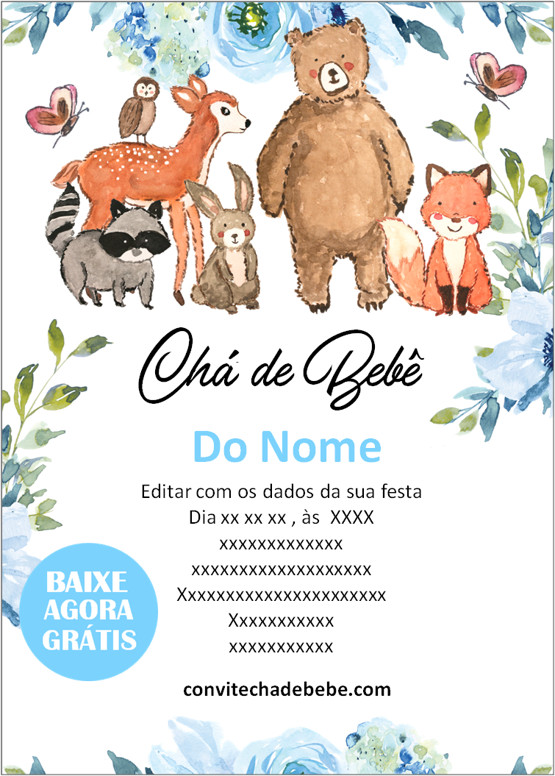 convite chá de bebê para imprimir menino