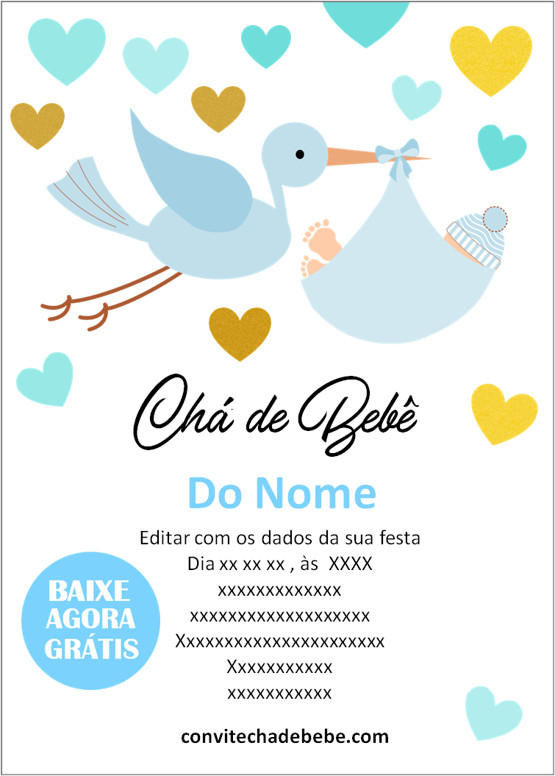 convite chá de bebê virtual grátis menino