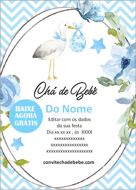 convite chá de bebê menino azul