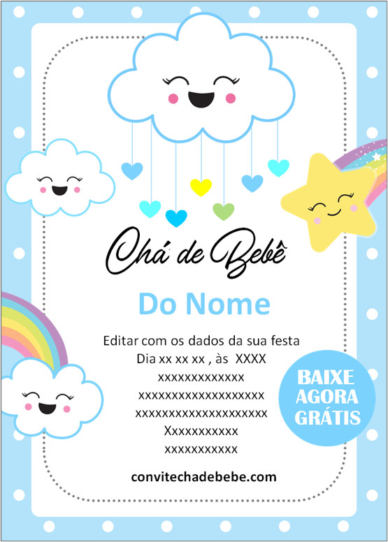 convite chá de bebê chuva de amor para editar