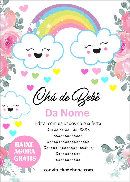 convite chá de bebê chuva de amor fofo
