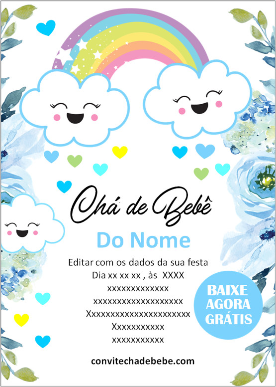 convite chá de bebê chuva de amor arco-íris