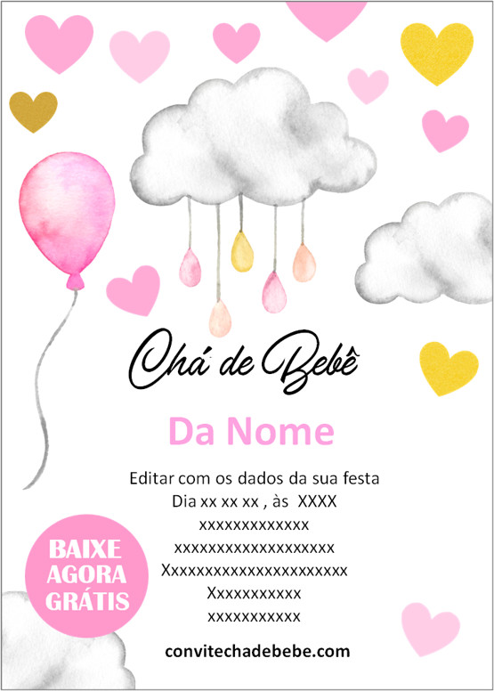 convite chá de bebê chuva de amor com nuvens
