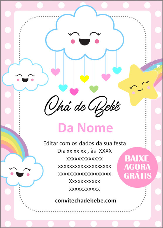 convite chá de bebê chuva de amor personalizado