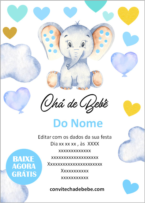 convite chá de bebê elefantinho delicado