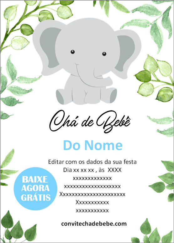 convite chá de bebê elefantinho jpg