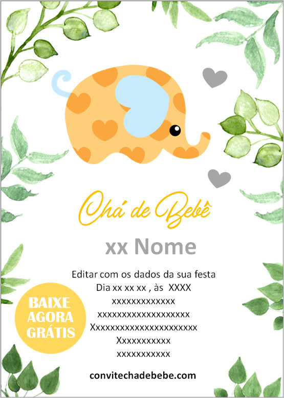 convite chá de bebê elefantinho criativo