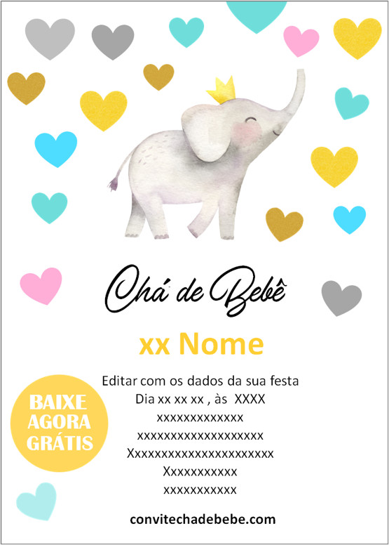 convite chá de bebê elefantinho online