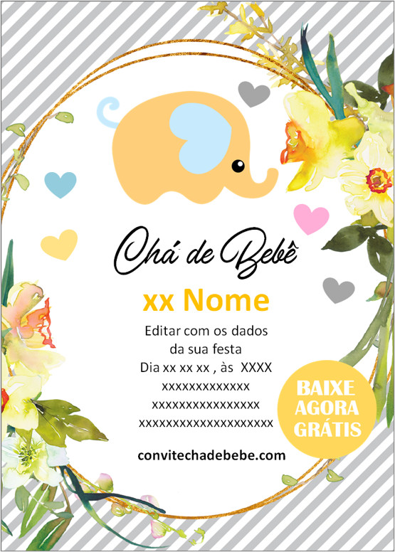 convite chá de bebê elefantinho para imprimir