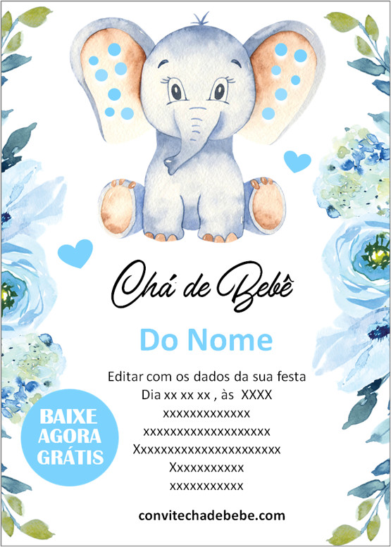 convite chá de bebê elefantinho grátis