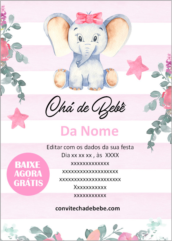 convite chá de bebê elefantinho jpg
