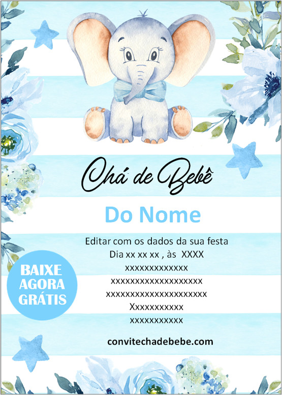 convite chá de bebê elefantinho online