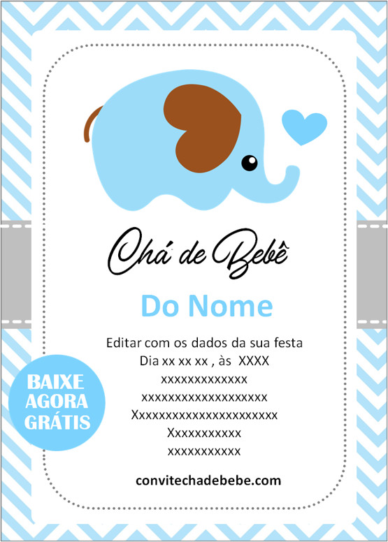 convite chá de bebê elefantinho menino