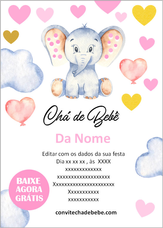 convite chá de bebê elefantinho editar online