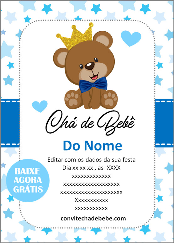 convite chá de bebê ursinho