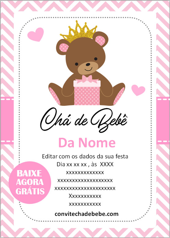 convite chá de bebê ursinho com coroa