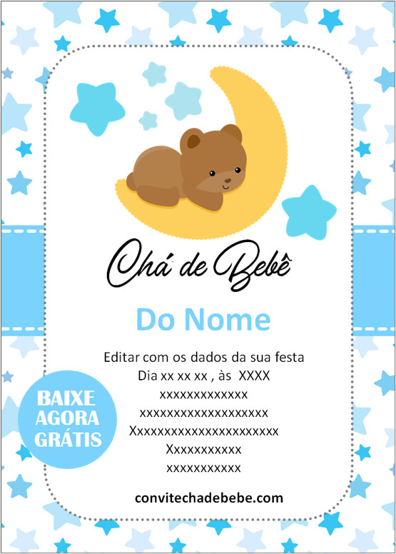 convite chá de bebê ursinho personalizado