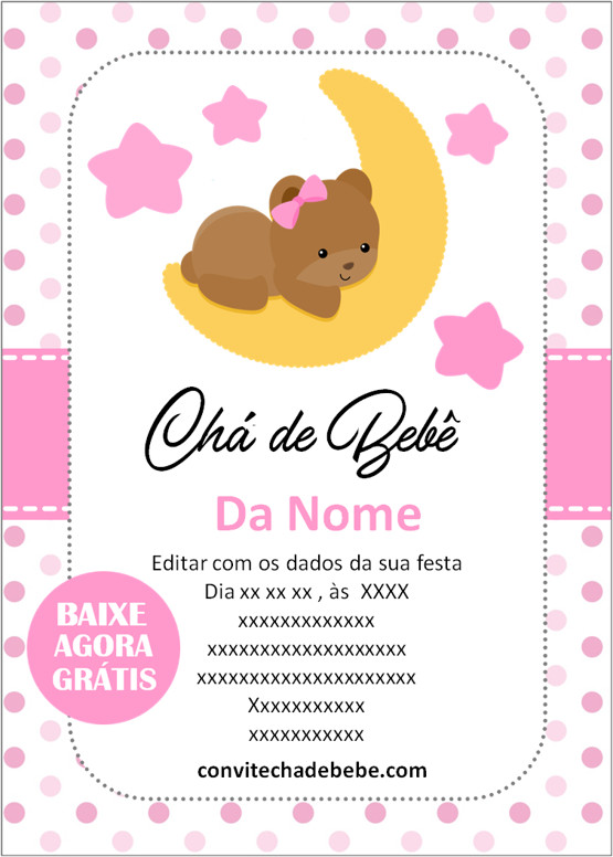 convite chá de bebê ursinho delicado