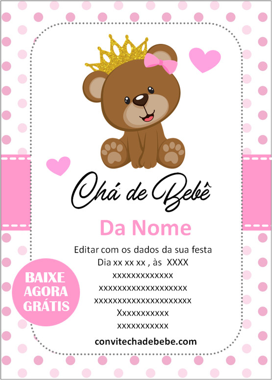 convite chá de bebê ursinho grátis
